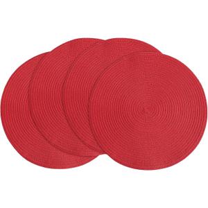 Floroom 15 Inch Round Braided Placemats Set of 4, Washable Heat Resistant Cotton Polyester Circle Place Mats for Kitchen Dining Table - Red