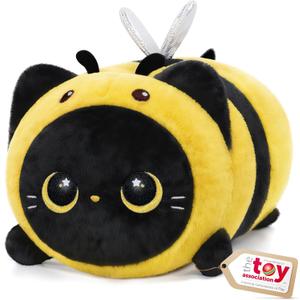 Mewaii Cute Black Cat Bee Plush Pillow, Kawaii Plushies Bee Stuffed Toy, Kitten Plushies with Honeybee Outfit Costume, Soft Squishy Bee Gift for Girls & Kids (8 Inch)