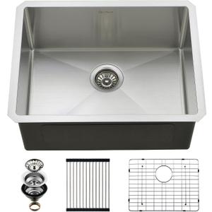 Undermount Kitchen Sink, 24 x 19 x 10 Inch 16 Gauge Single Bowl Kitchen Sink T-304 Stainless Steel Laundry Sinks