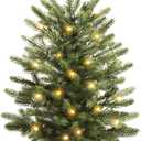 Mini Christmas Trees 24" with 25 LED Lights, 2 ft Decorated Burlap Artificial Tabletop Christmas Trees Home Party Decoration for Kitchen Dining Room Window (Green)