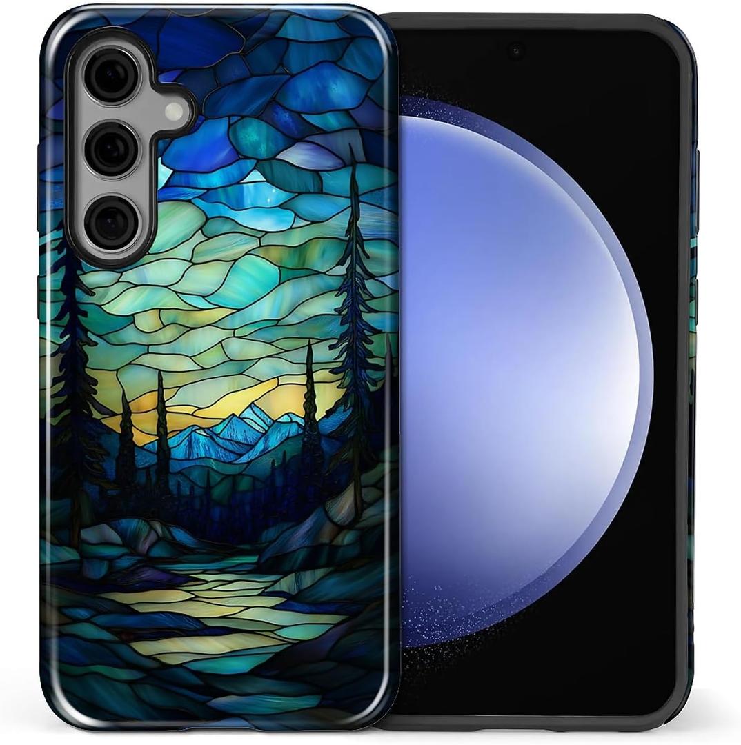 Case for Samsung Galaxy S25 Plus, Hybrid 2-Layer Case, Shockproof Military-Grade Protection Durable Anti-Scratch Phone Case for Woman Man Boy Girl, Stained Glass Aurora