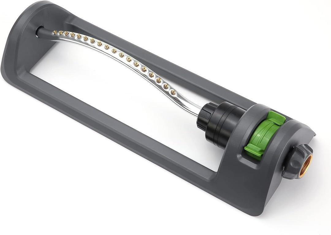 Lawn Sprinkler, Oscillating Sprinkler with 18 Hole Brass Nozzles, Water Sprinkler for Lawn Covers up to 3,600 sq.ft, Includes Spray Jet Cleaning Needle, Grey