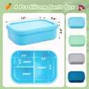 Layhit 4 Pcs Silicone Bento Box for Adults, 27 oz Bento Lunch Container Reusable 3 Compartment Lunchable Food Container for Women Men, Leak Proof Microwave Dishwasher Freezer Safe (Cool Colors)
