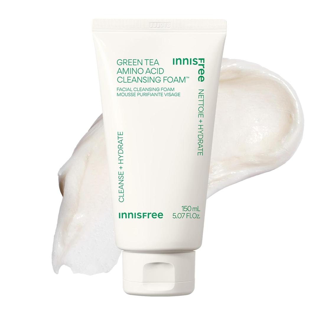2 x innisfree Green Tea Amino Acid Cleansing Foam, Sulfate-Free Hydrating Korean Face Wash, Gentle Lather, pH-Balanced Skincare
