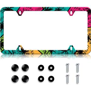 Palm License Plate Frame - Colorful Palm License Plate Holder, Rust-Proof Auto Stainless Steel Parts License Plate Cover Decoration for Standard Us 12x6 Inch