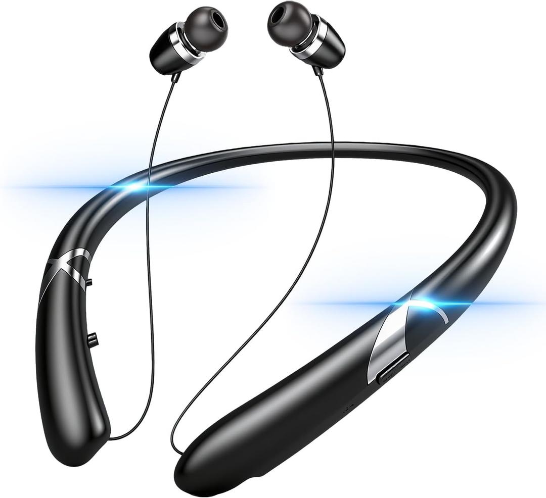 Bluetooth 5.3 Neckband Bluetooth Headphones, Retractable Headphone with Fast Pairing & IPX5 Waterproof, Retractable Design for Travel and Daily Use