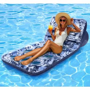 Inflatable Pool Floats Adult, Adjustable Backrest Tanning Pool Lounger Float, Cooling Pool Floaties Rafts for Adults Summer Outdoor Beach Lake Pool Party