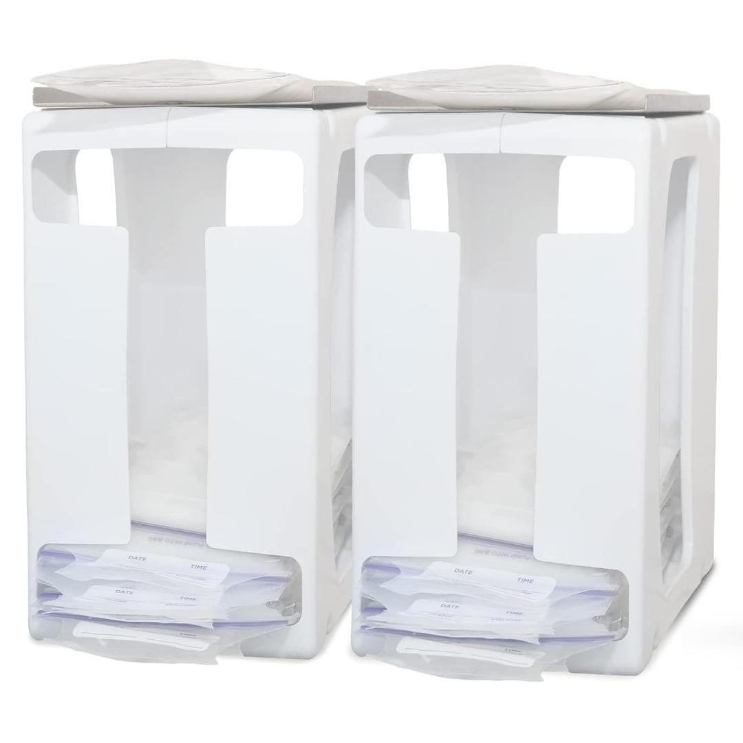 Nurse & Nourish 2 Pack Breast Milk Storage Tower - Convenient Storage for Milk Freezer Bags - Efficiently Store in Freezer Organizer Tower Breast Storing Containers for Up to 120oz