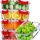 VERONES 5 Pack 36 OZ Glass Meal Prep Containers, Airtight Glass Lunch Containers Set, Glass Food Storage Containers with Lids,Exclusive of BPA, for Microwave, Oven, Freezer & Dishwasher Friendly,Red