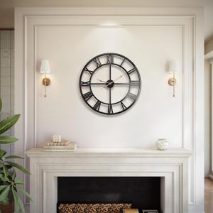 Vantic 24 Inch Large Wall Clock, Roman Numeral Metal Oversized Wall Clocks for Living Room Decor, Bedroom and Kitchen, Completely Silent, Non Ticking, Battery Operated