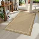 LIVEBOX Scalloped Washable 3x5 Outdoor Rug, Easy Jute Geometri Tan Rug for Entryway, Indoor Non Slip Farmhouse Rugs Morden Carpet Area Rug for Bedroom Living Room Kitchen Bathroom Door Mat