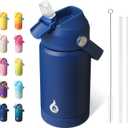 BJPKPK Insulated Water Bottle with Straw Lid, 12oz Thermos Water Bottles, Flex Handle & Non-slip Boot, BPA Free Leak Proof Stainless Steel Metal Thermos, Tumblers, Cups,Klein Blue