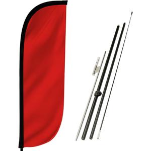 LookOurWay Feather Flag Pole Kit - 7 Feet Tall Advertising Flag Banner with Fiberglass Pole Set and Ground Spike for Business Promotion - Solid Colors - Red