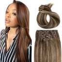 26 Inch P427 Blonde Clip in Hair Extensions,Soft Real Human Hair 120g 7pcs,Brazilian Remy Highlight Clip ins for Women,Brown Clip ins Silky Straight Hair Extensions