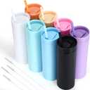 CHENGU Matte Pastel Colored Acrylic Tumblers Set with Lids, Straws & Straw Cleaner, DIY Vinyl Gifts, Reusable 16 oz (8 Pieces)