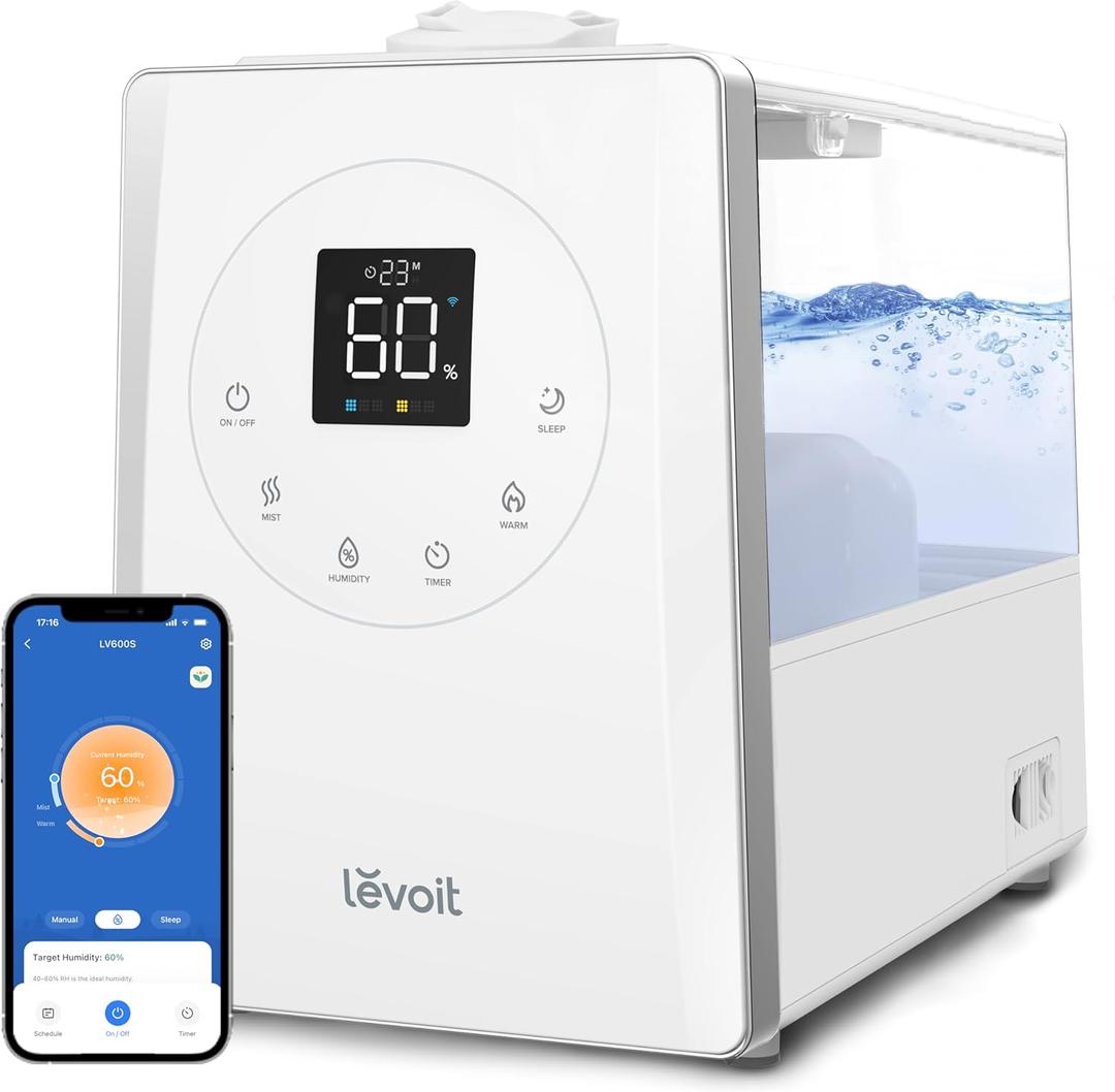LEVOIT LV600S Smart Warm and Cool Mist Humidifiers for Home Bedroom Large Room, (6L) 753ft Coverage, Quickly & Evenly Humidify Whole House, Easy Top Fill, App & Voice Control - Quiet Sleep Mode (White)
