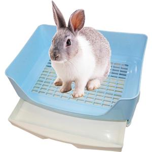 kathson Large Rabbit Litter Box Trainer, Potty Corner Toilet with Drawer Bigger Pet Pan for Adult Hamster, Guinea Pig, Ferret, Galesaur, Bunny and Other Animals (Blue)