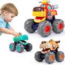 Toy Cars for 1-3 Year Old 3 Pack Monster Truck Toys Crocodile Bull Leopard Pull Back Car Big Wheel Animal Toy Trucks for Toddler 1-3 Baby Toys 12 18 Months Boy Girl Toddler Toy for 1 Year Old Gift