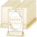 EHWINE 20 Pack Acrylic Sign Holder 4 x 6, Double Sided Gold Picture Frame Stand up Table Top Sign Holders, Clear Display Stand Menu Flyer Holder for Wedding Party