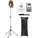 Auroras Adjustable Wig Stand Tripod, Mannequin Stand for Wig Tripod Stand, Mannequin Head Stand for Cosmetology Hairdressing Training, Pink (Mannequin Head Not Included)