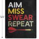 Darts Tin Sign Aim Miss Swear Repeat Room Wall Window Decor Funny Quote Wall Art Metal Poster Kitchen Garden Garage Indoor Outdoor Decorate 12x8 Inch