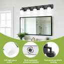 Bathroom Light Fixtures, Matte Black Bathroom Lighting Fixtures Over Mirror, Modern Vanity Light with White Glass Shade, Restroom Lighting Fixtures, 5-Light 36-inch