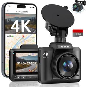 Dash Cam Front and Rear, Ecomoment 4K+1080P Dual Dash Camera for Cars, Built-in WiFi GPS Dashboard Camera, 2.4" IPS Screen Dashcam, 170 Wide, Night Vision, WDR, G-Sensor, 32GB SD Card Included