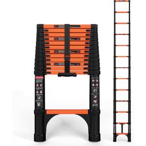 12.5 FT Telescoping Ladder, ANSI Certified, Type IA Heavy Duty, 330lbs Max Capacity, Aluminum Extension Ladder for Home, Roof, RV; Orange