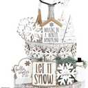 GlikCeil 19 Pcs Winter Tiered Tray Decor Snowflakes Wood Rustic Decoration Tiered Sign Table Centerpieces Without Tray for Tabletop Shelf Winter Xmas Home Party Gifts(Snowflake)