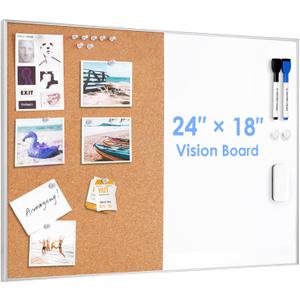 ARCOBIS Cork Board White Board Combo, 24 x 18 Inch Bulletin Board, Magnetic Dry Erase Board & Corkboard for Wall, Vision Board for Home, Office, School, Silver Frame