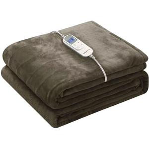 Wapaneus Foot Pocket Heated Blanket Electric Throw with 10 Heating Levels and Auto Shut Off,Flannel Fast-Heating Heated Throw 50" x 60",ETL Listed Machine Washable,Dark Brown