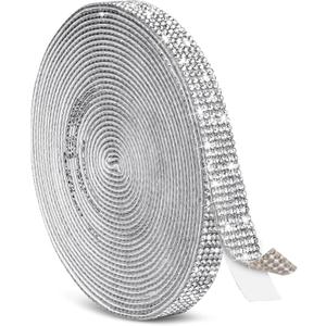 Tetutor 5 Yards Self Adhesive Rhinestone Ribbons, Sliver Rhinestone Strips, Diamond Crystal Rhinestone Ribbon Roll Stickers Glitter Bling Ribbons Rhinestones for Crafts Fabric Car Shoes Décor