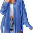 Saodimallsu Womens Oversized Button Down Shirts Long Sleeve Irregular Hem Blouse Tops, Small