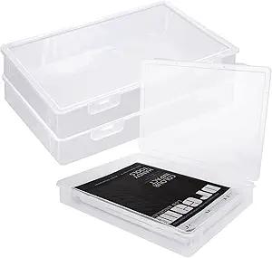 3 Pack Plastic Storage Boxes with Hinged Lids for 8.5" x 11" Letter, 2" Height A4 File Storage Case, Clear Scrapbook Paper Storage Boxes Documents Magazines Holder