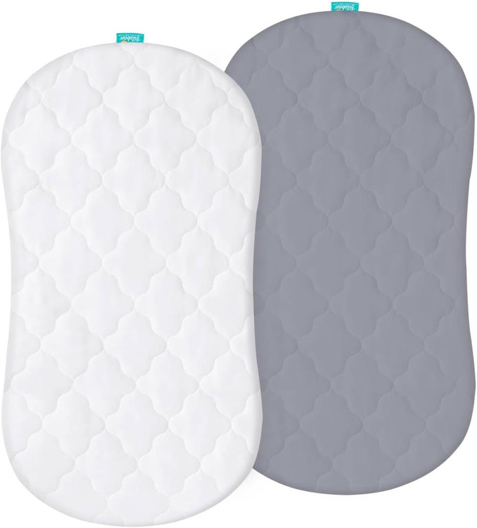 Bassinet Mattress Pad Cover, Fits 18 x 30 Halo Bassinet Swivel, Flex, Glide, Premiere & Luxe Series Sleeper, 2 Pack, Ultra Soft Waterproof Breathable, White and Grey