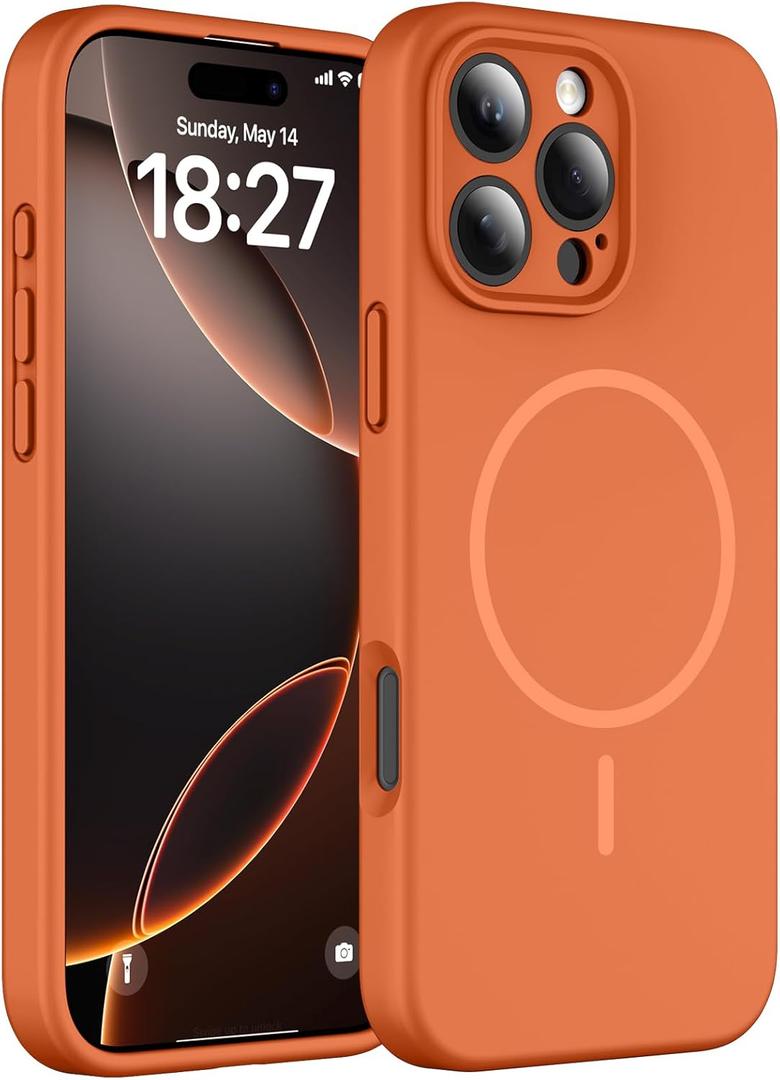 Magnetic for iPhone 16 Pro Case, Compatible with MagSafe, Full Camera Protection, Military-Grade Protection 3.0mm Thicken Silicone Phone Cover for 16 Pro 6.3", Orange
