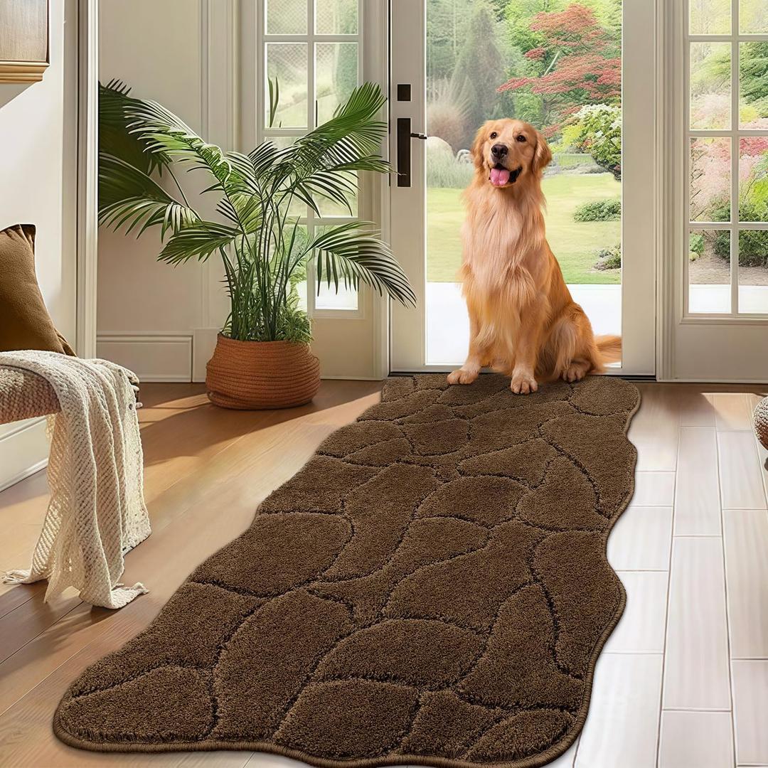 BSICPRO Large Dog Door Mat for Mud Paws, 24x59 Absorbent Dirt Trapper Long Door Mat, Non-Slip Washable Mud Mat for Dogs, Microfiber Soft Pet Rug Mat for Entryway, Dog Paws, Patio (Brown)