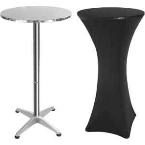 REDCAMP 24" Cocktail Table with Black Cover, Folding Round Bar Table Pub Table with Flip-Up Top for Parties Restaurant, 30" /45" Two Heights Adjustable