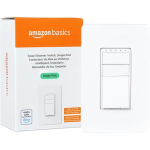 Amazon Basics Smart Dimmer Switch, Single Pole, Works with Alexa Only, Voice Control, 2.4 GHz Wi-Fi, No Hub Required, Neutral Wire Required, White