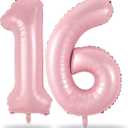 Pastel Pink 16th Birthday Balloons for Girls, 40 Inch Mylar Self Inflating 16 Balloon Number, Big Foil 1 & 6 Helium Number 16 Balloon for Women Birthday Party Decorations Anniversary Decor Supplies