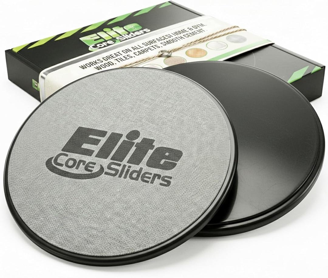 Elite Sportz Core Sliders for Working Out - Pack of 2 Compact, Dual Sided Gliding Discs for Full Body Workout on Carpet or Hardwood Floor - Fitness & Home Exercise Equipment - Small Gift for Athletes (Black)