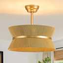 Boho Fandelier Ceiling Fan with Light Gold Caged Ceiling Fans with Lights and Remote Rattan Chandelier Fan for Bedroom,Nursery,Foyer,Kitchen,Living Room (6 Speeds Timing Adjustment Height Enclosed), Medium