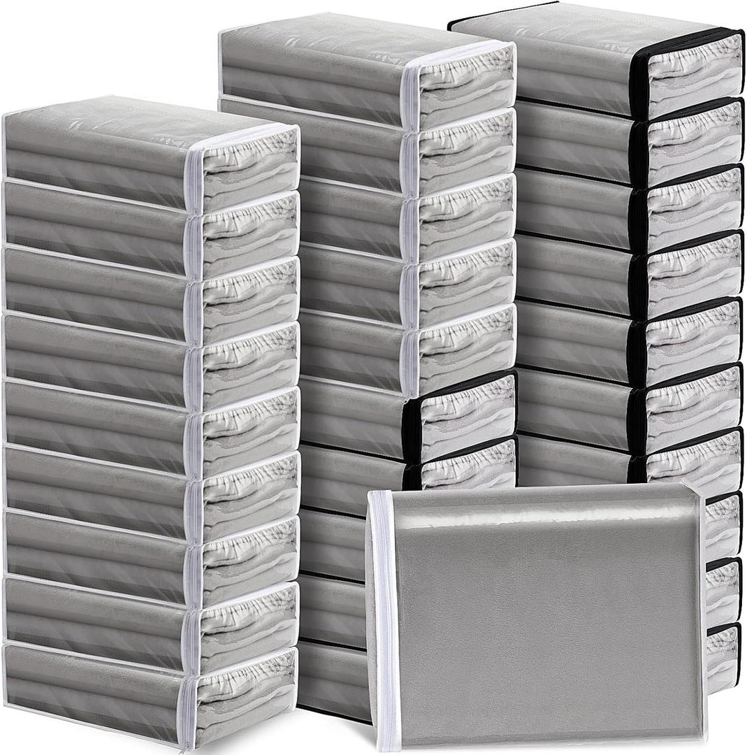 Riakrum 30 Pack Clear Zippered Storage Bags, 15x11x4 inches, Vinyl Plastic Sweater Sheet Organizers Storage Bags, PVC, for Clothes, Sheet, Blankets, Fabrics Organizers (Black & White)