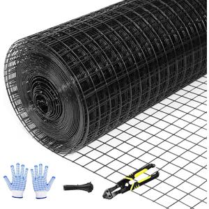 Tongmo 48" x 50' Black Hardware Cloth, 1inch Mesh Chicken Wire Fence, 19 Gauge Vinyl Coated Wire Poultry Net and Welded Wire Roll