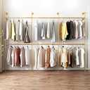 Amazon.com: Industrial Pipe Clothing Rack, Heavy Duty Metal Clothes Rack with Double Rods for Hanging Clothes, Wall Mount Space-Saving Garment Display Rack (Three, Gold) : Home & Kitchen