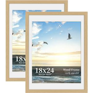 18x24 Picture Frame Set of 2, Wood Frame with Real Glass, Wide Border, 18X24 in