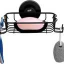 TAILI Soap Bar Holder Dish with Hooks, Shower Soap Tray Saver Suction Cup with Razor Holder for Wall, Rustproof Stainless Steel Bath Shampoo Caddy for Bathroom Accessories Organizer,Sink,Black (5.6" * 4.6")