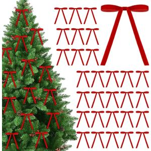 Brightown Red Velvet Ornaments Bows for Christmas Tree Ribbon - 30 Pcs Christmas Decorations Rustic Crafts Gift Bows, Door Garland Decor Home5 x 7 Inch