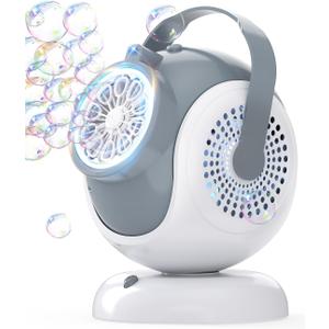 Rechargeable Bubble Machine - Auto 360 Rotation, 75 Tilt Range, 10 Large Wands - Bubbles Blower Maker for Kids, Toddlers, Outdoor Play, Wedding, Birthday, Parties, Gifts, Toys for Boys, Girls (White)