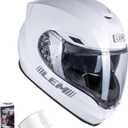 LEM Motorcycle Helmets Full Face, Helmets for Men DOT Certified, PINLOCK & DVS Dual Vision, Motorcycle Street Bike Helmet for Adults Fiberglass Shell Bluetooth Ready for Cruiser(White, Size M)